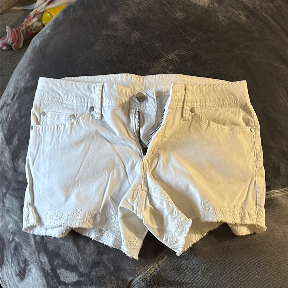 Women's White Denim Shorts with lace trim
